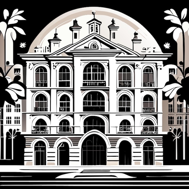 antico palazzo disegno bianco nero vector illustratie