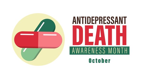 Vector antidepressant death awareness month campaign banner observed each year in october