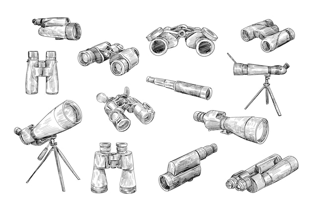 Antieke en militaire verrekijkers en telescopen getrokken set