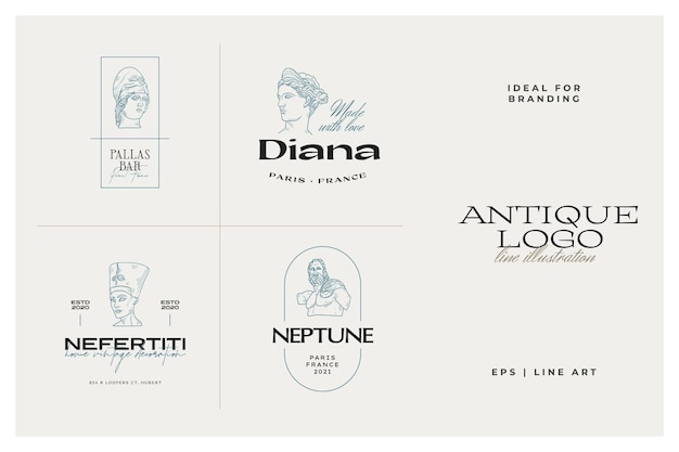 Antieke Griekse klassieke beelden vector logo set Moderne tatoeage en logotip