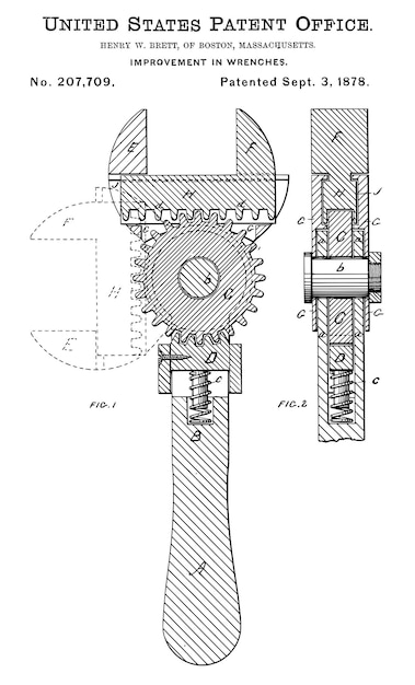 Antieke moersleutel 1878 patent