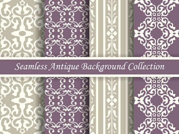 Antieke naadloze elegante paars en beige toon patroon collectie, vier stijlvolle retro design.