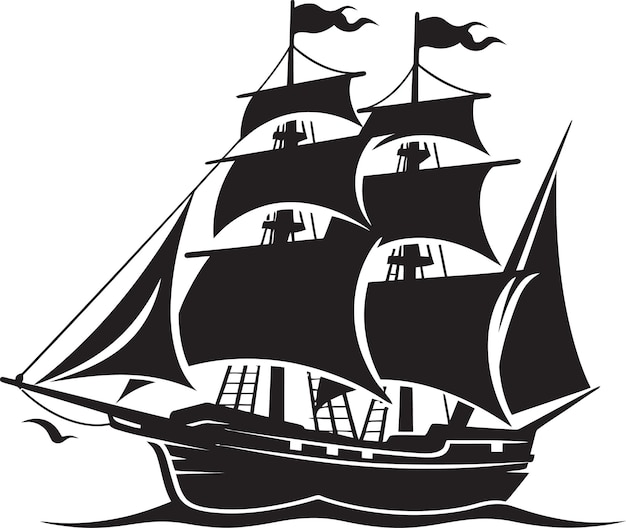 Antieke Navigatie Zwart schip Emblem Historisch Galleon Vector Oud schip