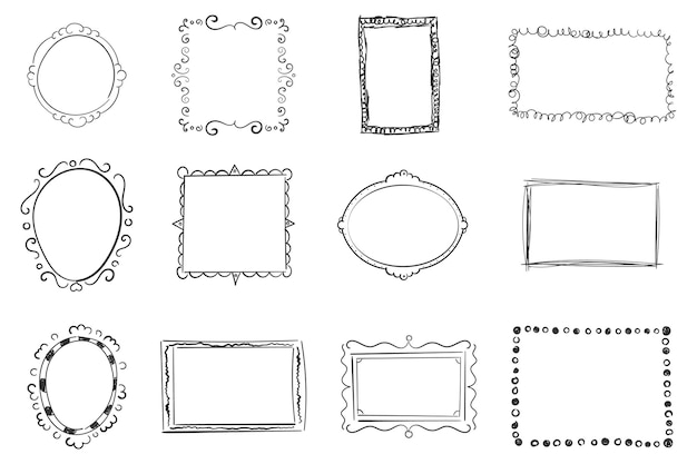Antieke sier schattige fotolijsten voor planner dagboek webdesign Hand getrokken doodle stijl Vector