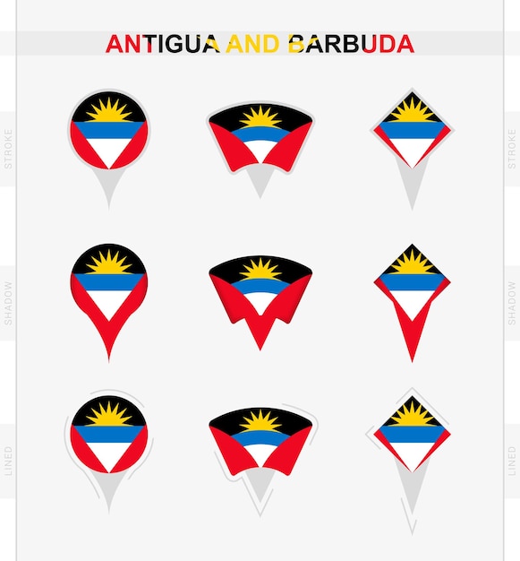 Флаг антигуа и барбуды набор иконок местоположения флага антигуа и барбуда