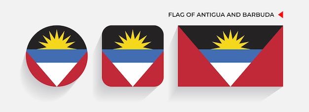 Флаги Антигуа и Барбуды расположены в круглых квадратных и прямоугольных формах