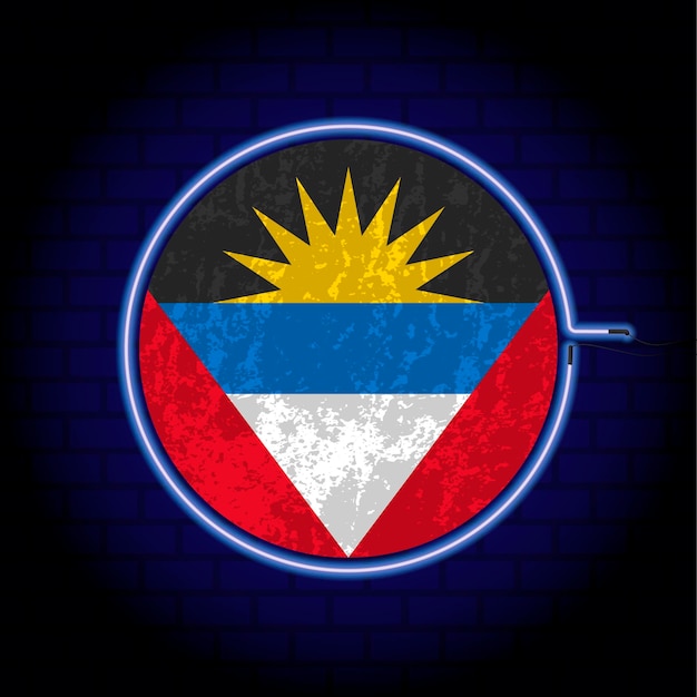 Antigua and Barbuda neon grunge flag on wall backgrond Vector illustration