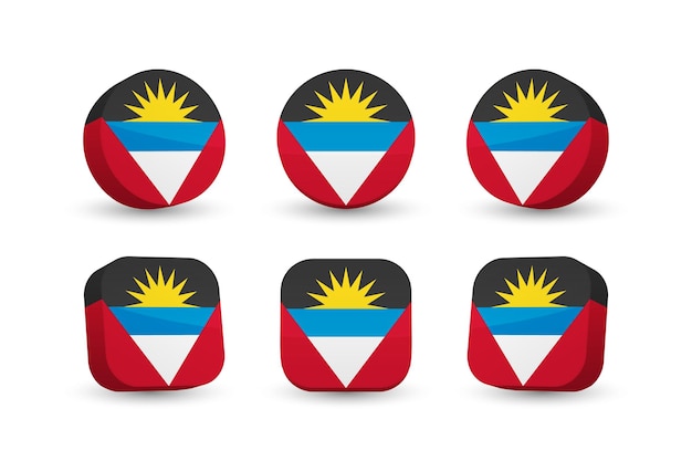 Antigua Barbuda vlag 3D-vector illustratie knop vlag van Antigua Barbuda geïsoleerd op wit