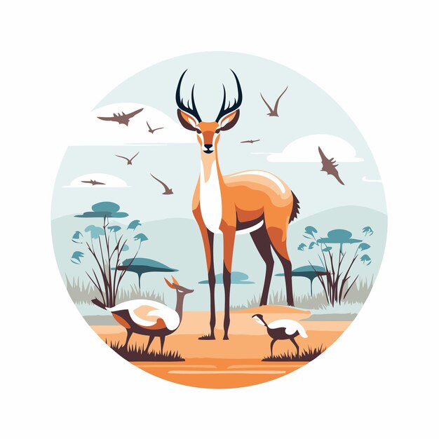 Antilope in de savanne vectorillustratie in platte stijl