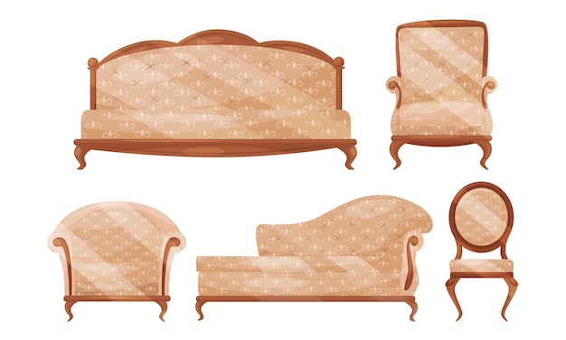 Вектор Антикварная коллекция мебели в стиле барокко винтажный диван кресло диван стул векторная иллюстрация на белом фоне