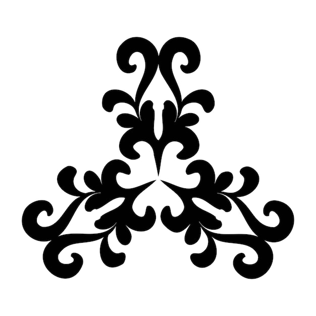 白い背景の上のアンティークの黒い花飾りオリエンタルスタイルの装飾的なデザイン要素
