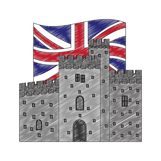 Antique castle with flag of britain great