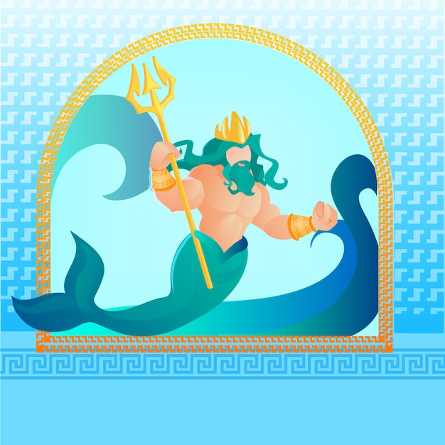 Vector antique character of ancient greek myths poseidon