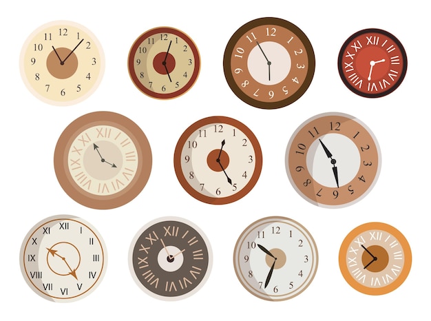 Vector antique clocks face set