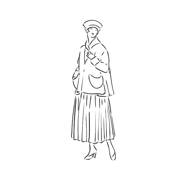 Античный одетый леди Старая мода векторные иллюстрации Викторианская женщина в историческом платье