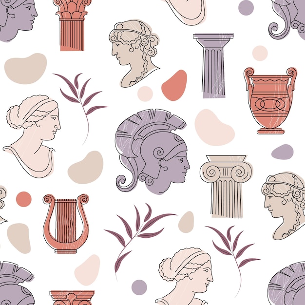 Antique elements make up a seamless pattern