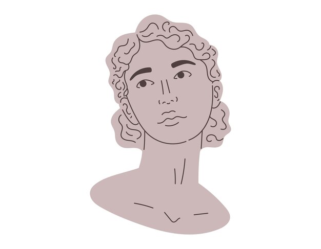 Vector antique female head clay stone sculpture of a greek woman classic vector flat bust of an ancient goddess