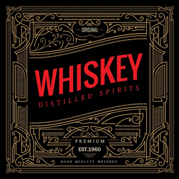 antique frame whiskey label vintage border retro illustration