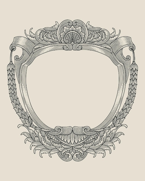 antique frame with engraving drawing style vector vintage illustration