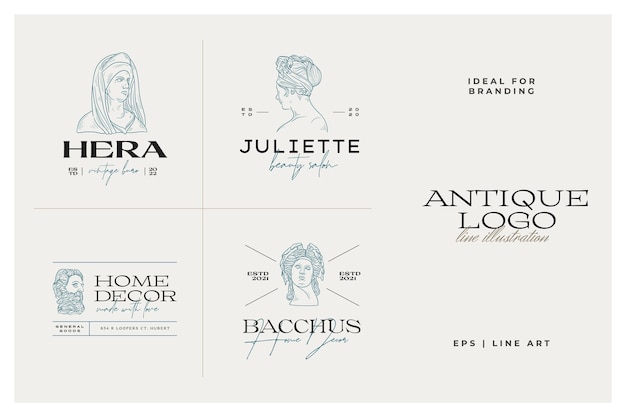 Antique Greek classic statues vector logo set Modern tattoo and logotip