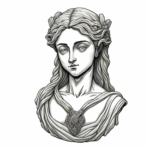 An Antique Greek Goddess Bust Hand Drawn in Artwork Style