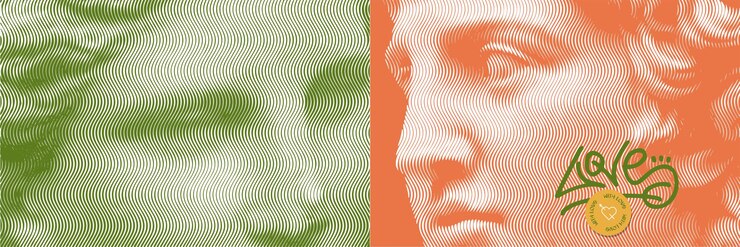 Vector antique greek statues in linear wavy pattern style for valentine s day banner renaissance sculpture