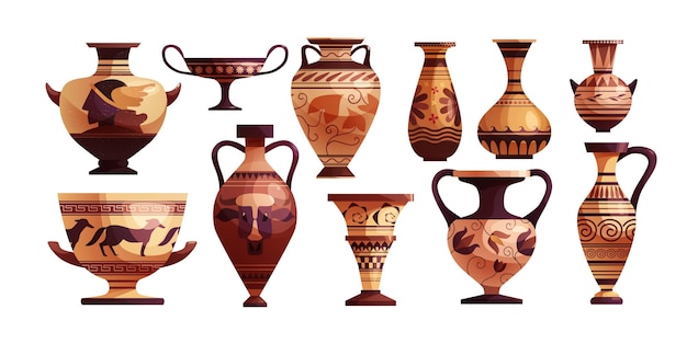 装飾が施されたアンティークギリシャの花瓶古代の伝統的な粘土の瓶またはワイン用の鉢