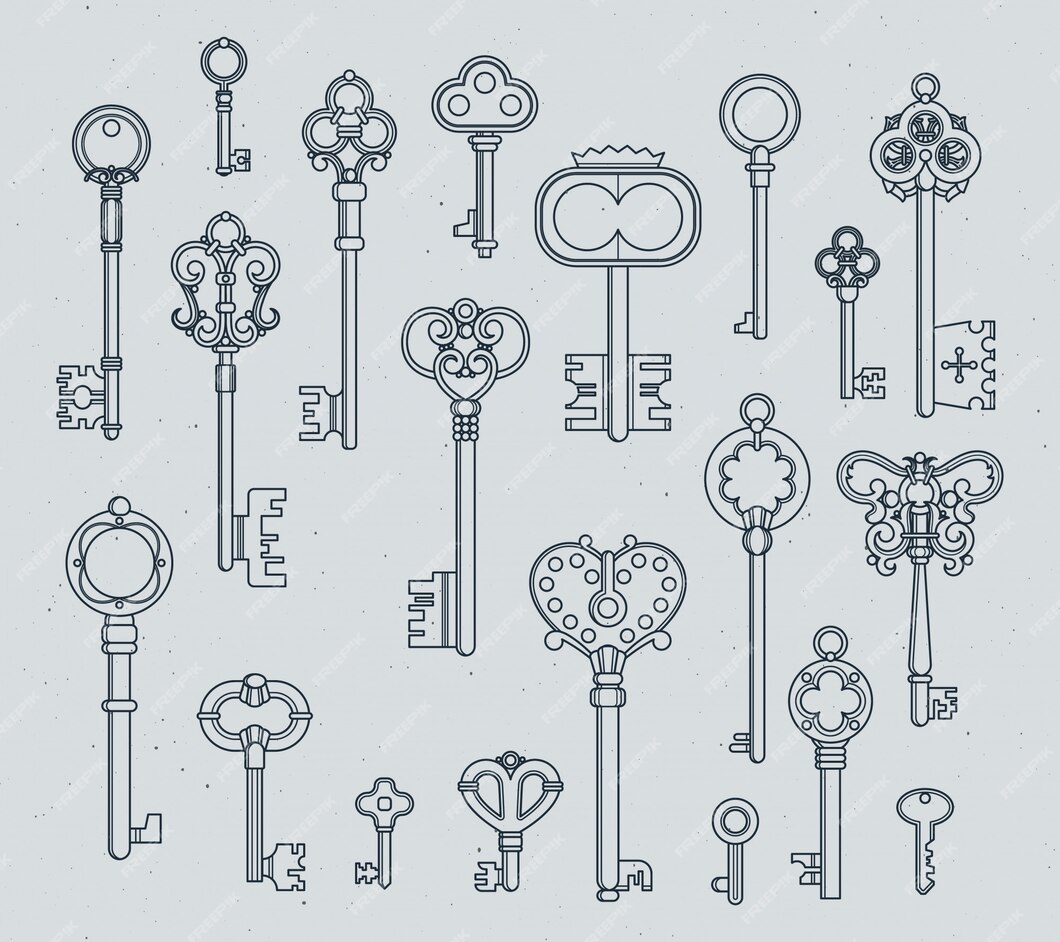 Premium Vector | Antique keys set. hand drawn medieval vector ...