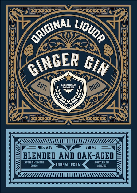 Antique  label with gin liquor design