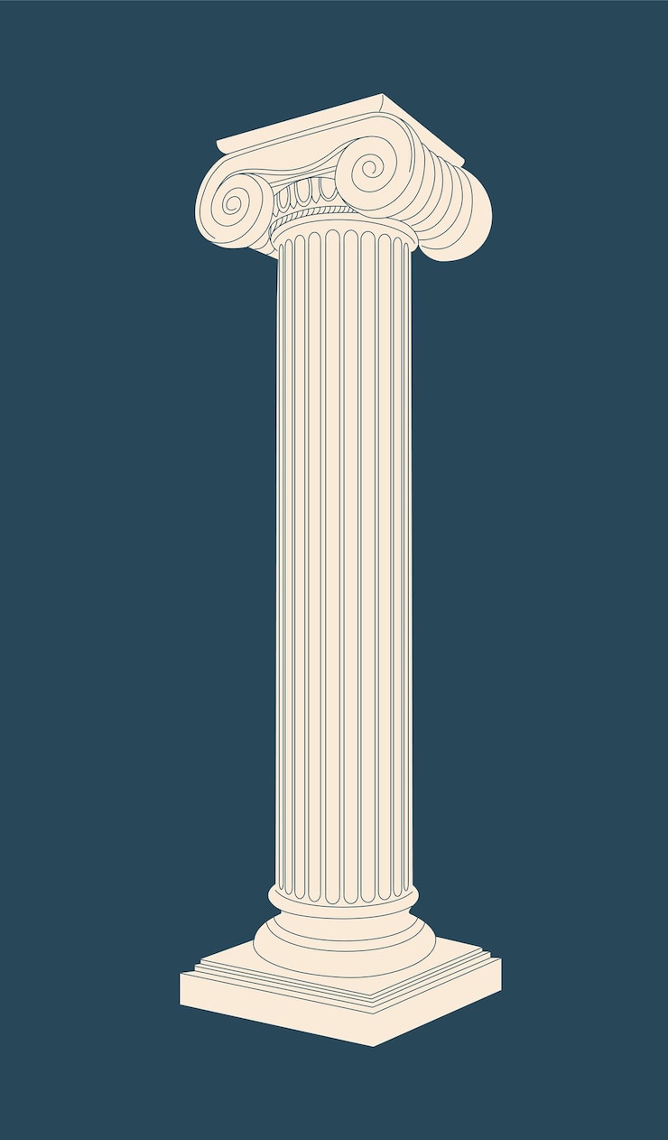 Vector antique marble column concept ancient greece and rome architecture art object for exhibition and museum poster or banner cartoon flat vector illustration isolated on blue background