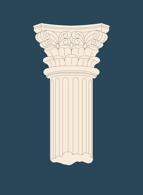 Antique marble column concept retro creativity and art tradional greek and ionic architecture template layout and mock up cartoon flat vector illustration isolated on blue background