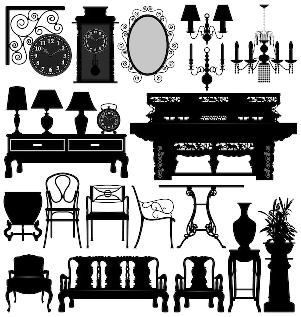 Vector antique old furniture home house.