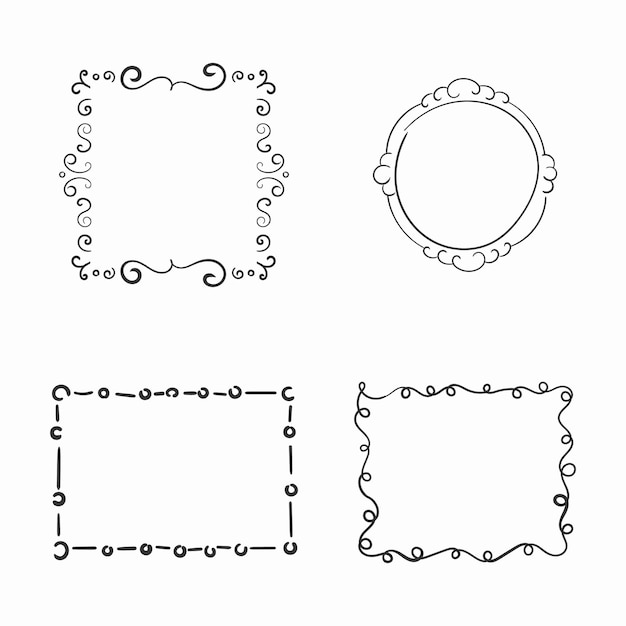 Antique ornamental cute photo frames for planner journal web design hand drawn doodle style vector