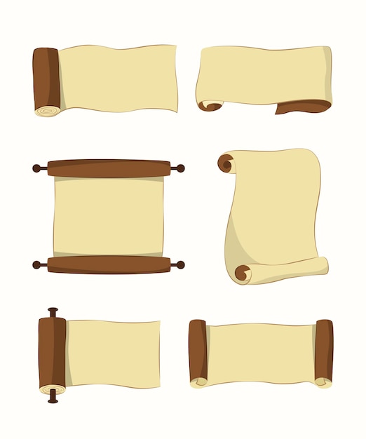 Vector antique paper scroll illustration set.