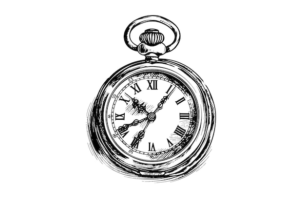 Вектор Старинные карманные часы с винтажной гравировкой, нарисованной вручную векторной иллюстрацией