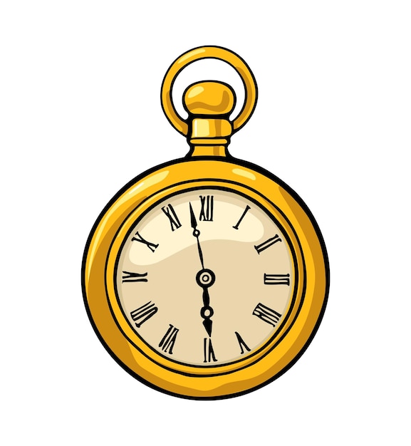 Vettore orologio da tasca antico illustrazione piana di colore di vettore dell'annata isolata su fondo bianco