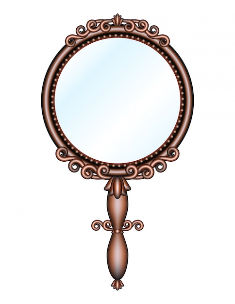 Vector antique retro hand mirror isolated.