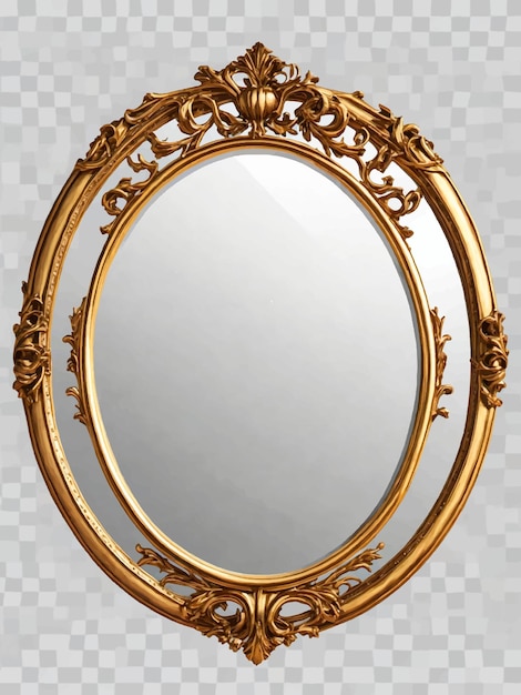 Antique round oval gold picture mirror frame isolated on transparent or white background illustration