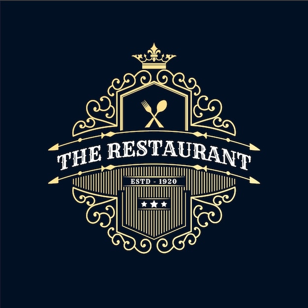 Vector antique royal retro luxury logo with ornamental frame for hotel restaurant cafe coffee shop