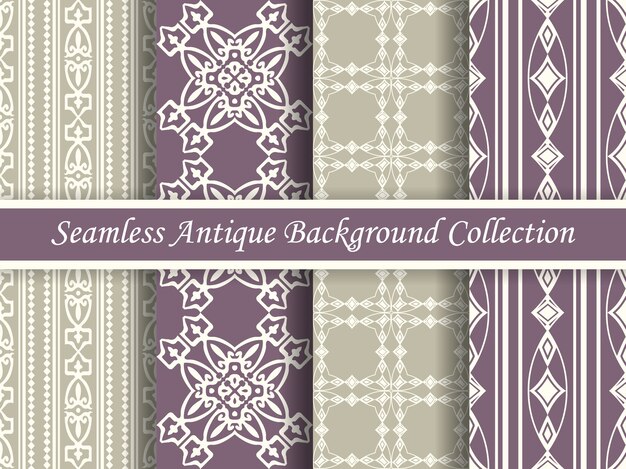 Antique seamless elegant purple and beige tone pattern collection, four stylish retro design.