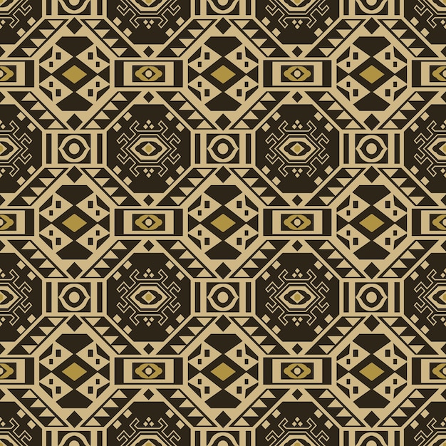 Antique seamless pattern of aboriginal polygon square cross triangle check geometry