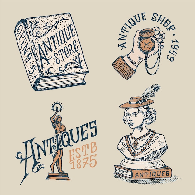 Vector antique shop labels or badges