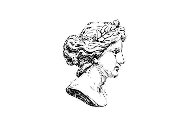 Эскиз античной статуи головы греческой скульптуры в стиле гравировки векторной иллюстрации