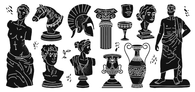 Vector antique statues sculptures greek tradition icons