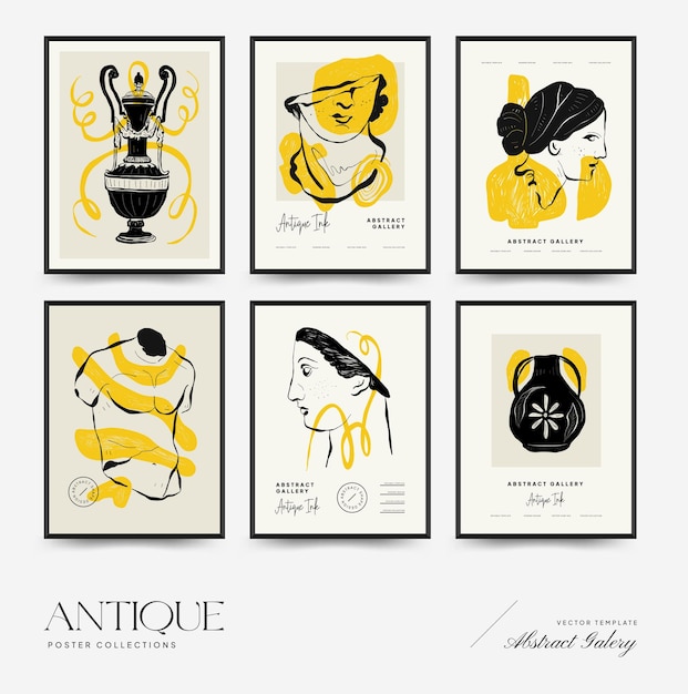 Vector antique statues vertical posters template. modern card, wall art.