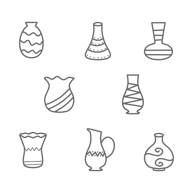 Vector antique tableware and vases doodles