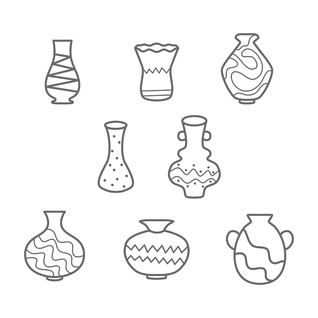 Vector antique tableware and vases doodles