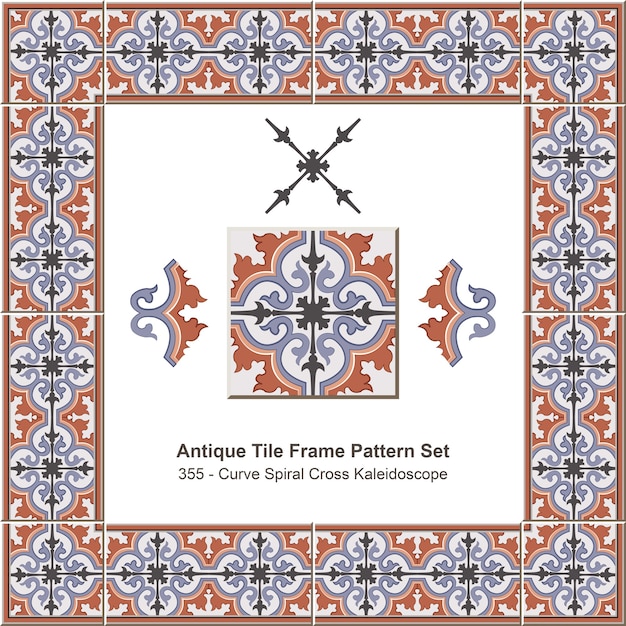 Antique tile frame pattern set Curve Spiral Cross Kaleidoscope