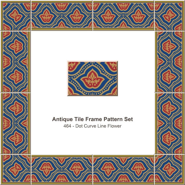Antique tile frame pattern set Dot Curve Line Flower