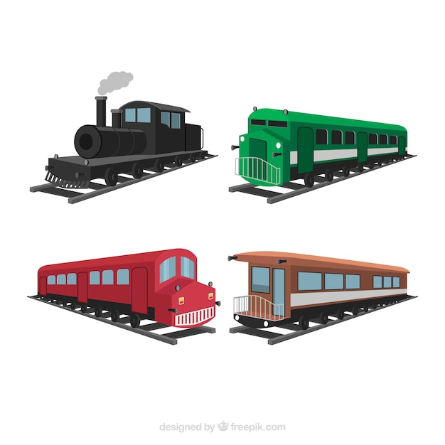 Vettore set di treni antichi